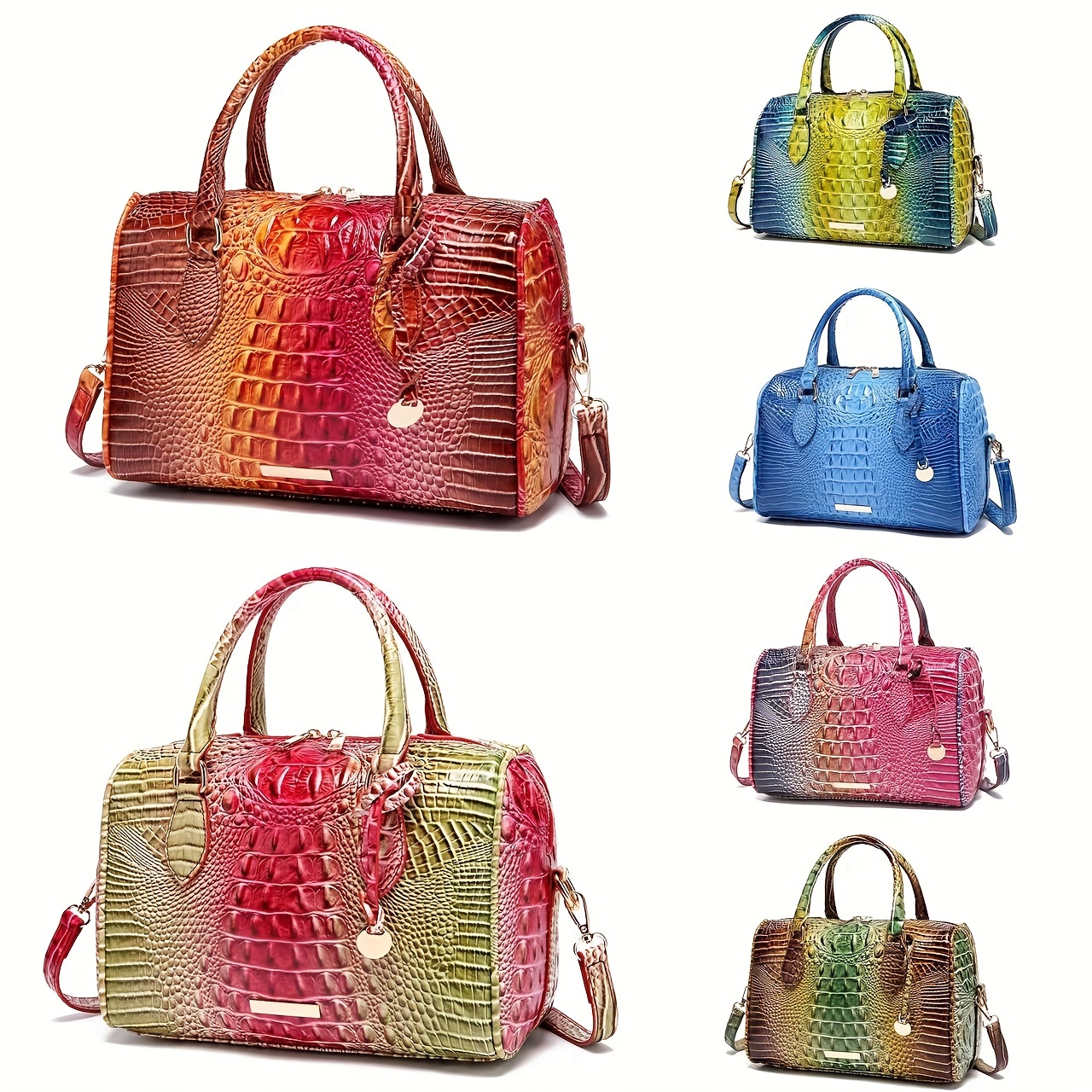 

Luxury Crocodile Pattern Handbag, Retro Genuine Leather Purse, Women's Classic Boston Bag & Shoulder Bag