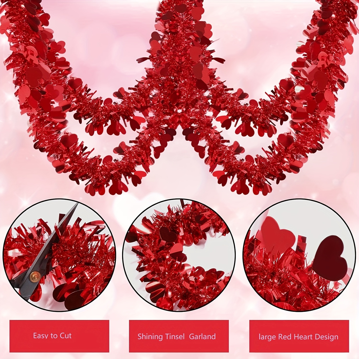 Guirlande De Coeurs De La Saint-valentin En Tinsel De 200cm/78.7in,  Guirlande Métallique Rouge Rose Blanche De La Saint-valentin Pour La Maison  Et La Décoration De Mariage Suspendue À L'intérieur Et À L'extérieur