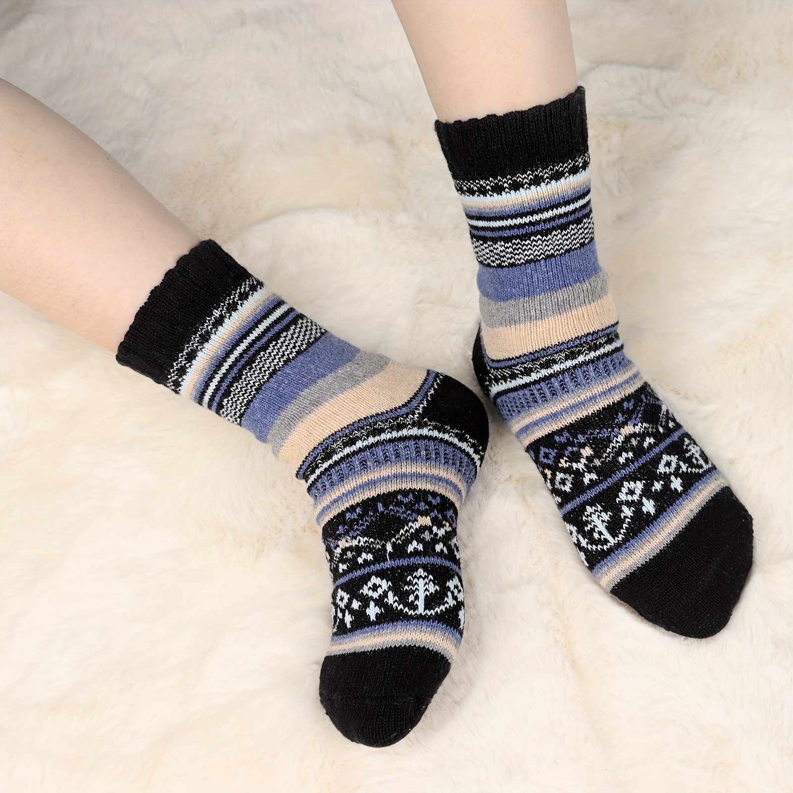 Winter Women Socks 5 Pairs Thick Knit Wool Socks Women Vintage Fuzzy Socks  for Women Assorted Color Womens Socks