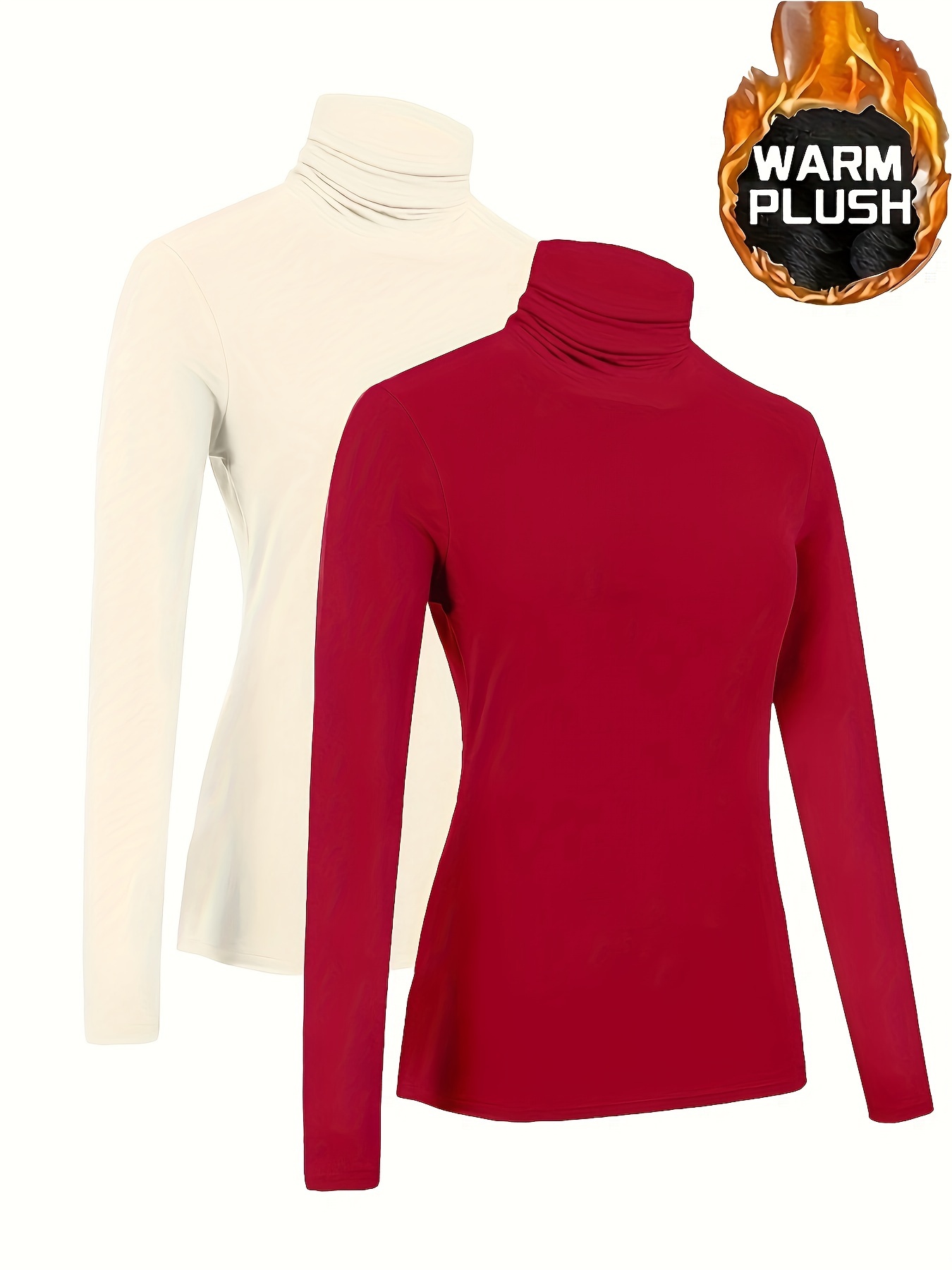 Women's Long Sleeve Turtleneck, 2 Pck Bundle 