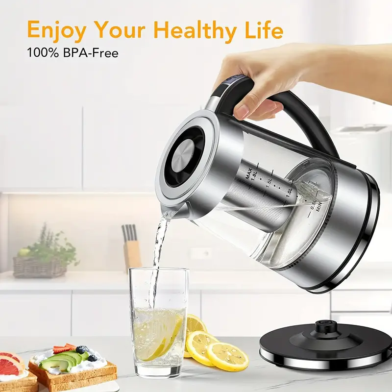 1.7 L Black Stainless Steel Electric Kettle with Double Wall Vacuum  Insulated 