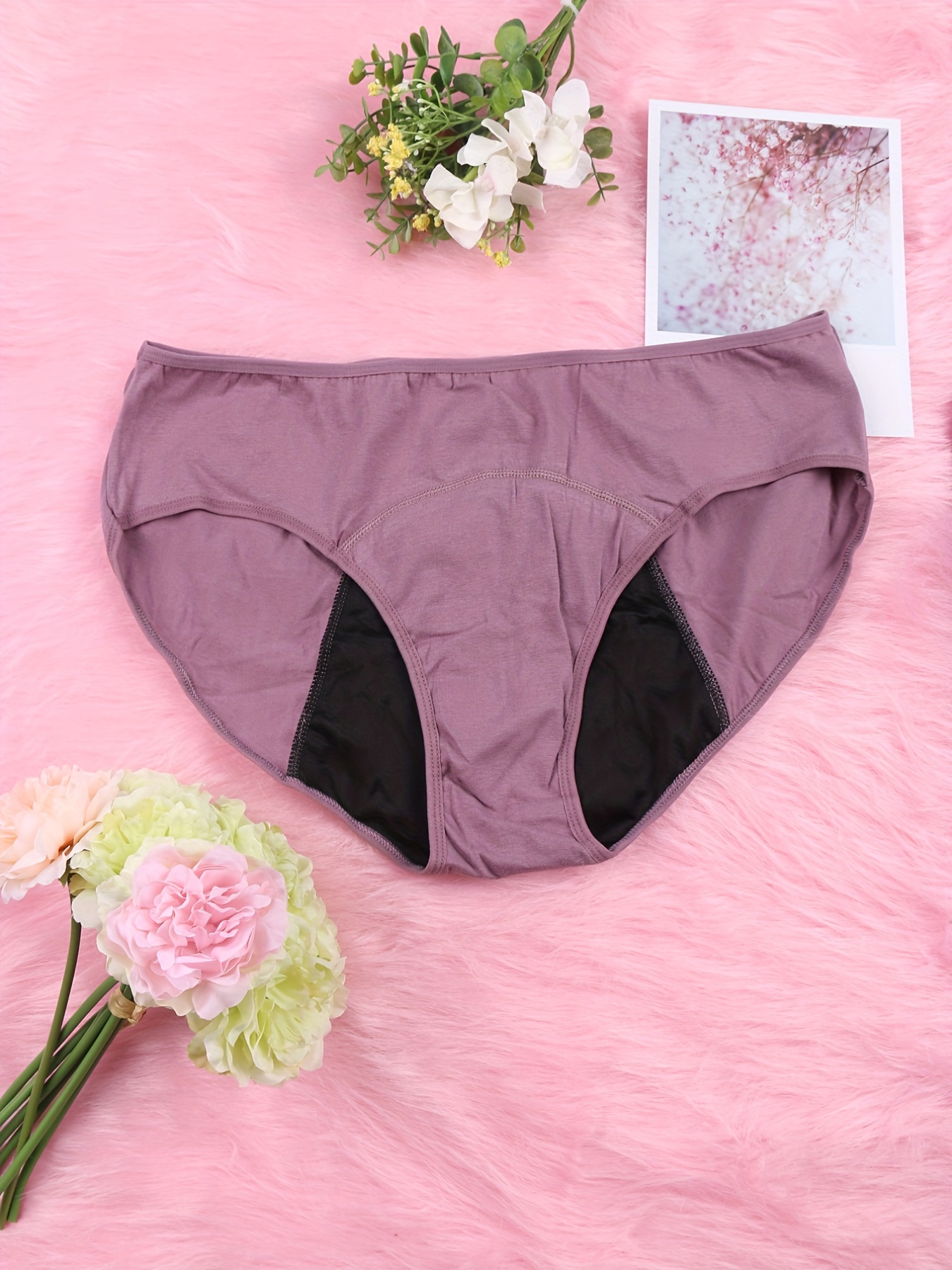 4 Pack Plus Size Elegant Panties Set, Women's Plus Solid Leak-proof High  Rise Breathable Period Underwear Four Piece Set