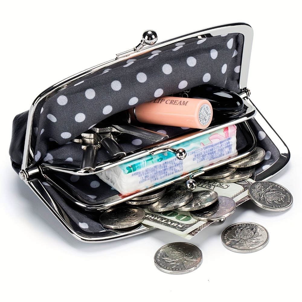 Coin Purse Kiss-Lock Wallet Vintage Money Change Pouches Leather