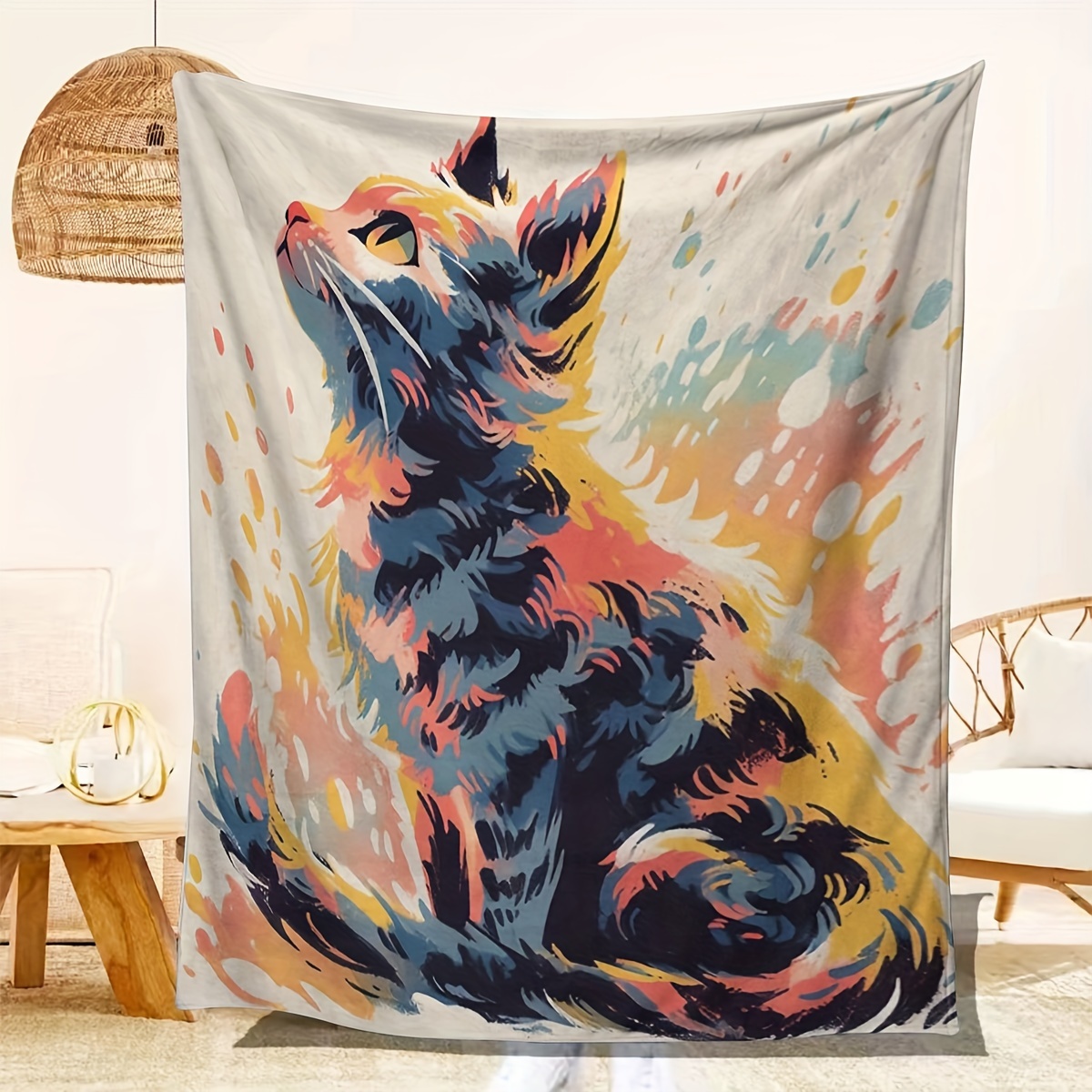 Cat Throw Blanket for Cat Lovers Cute Cat Flannel Fleece Blankets for Kids  Adults Kawaii Colorful Cat Print Lightweight Fuzzy Blanket Soft Blanket for