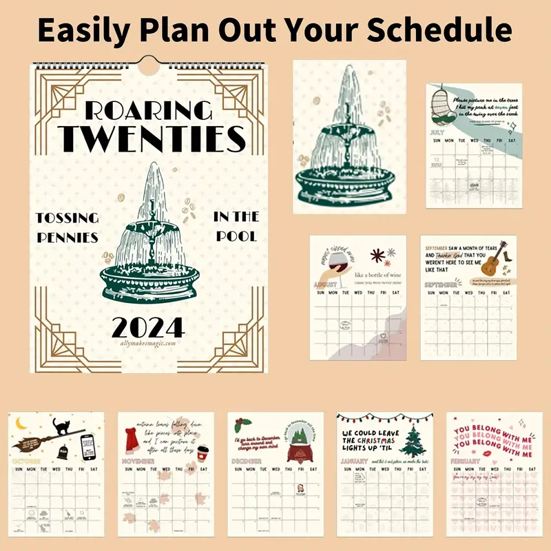 2024 Roaring Twenties Calendar Wall Calendar Jan 2024 - Dec 2024, 12  Monthly Calendar Planner, Wall Calendar 2024, Funny Calendar Gag Gifts For  Family