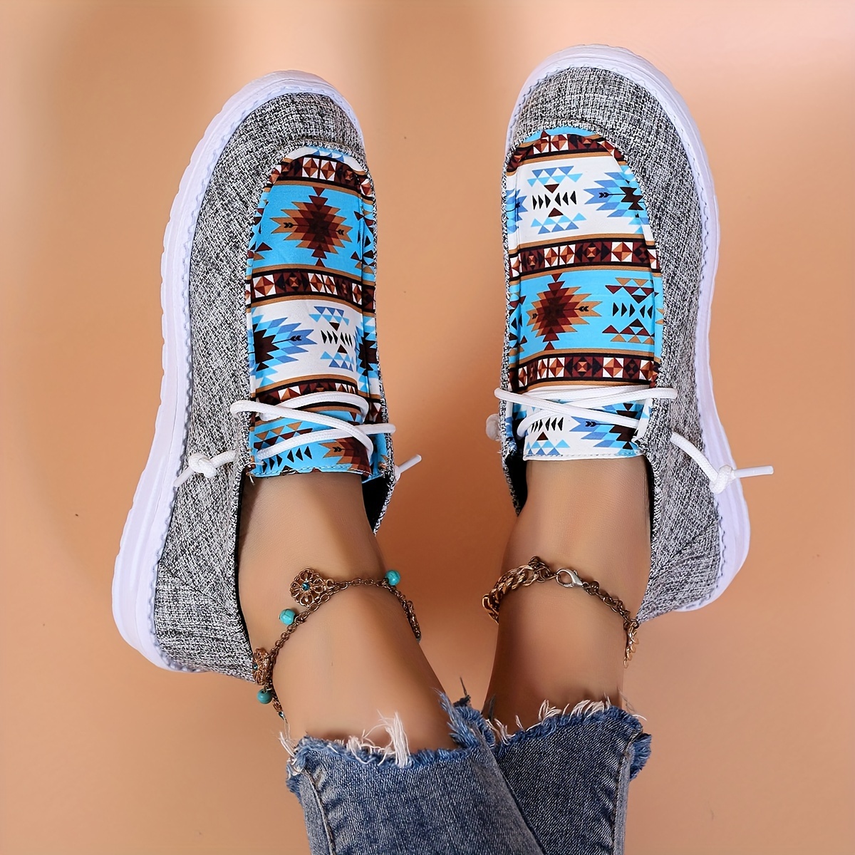 Women's Geometric Pattern Low Top Sneakers Lightweight Casual Shoes