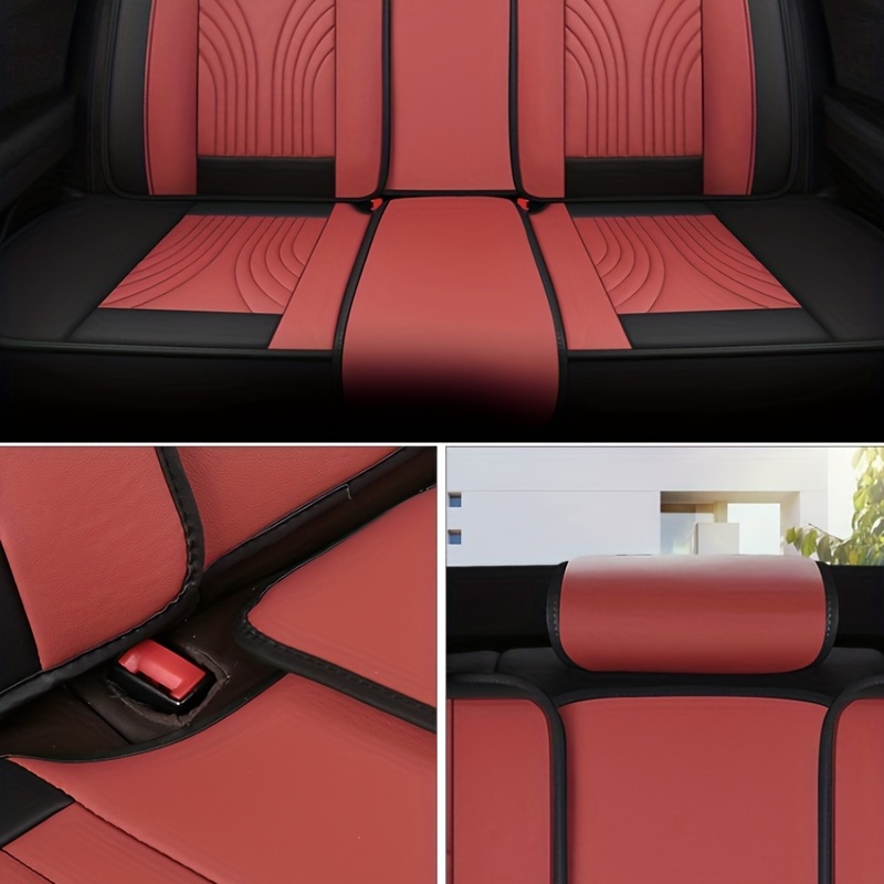 6D Red Universal Car 5-Seat Cover Front Rear PU Leather Interior Cushion  13PCS