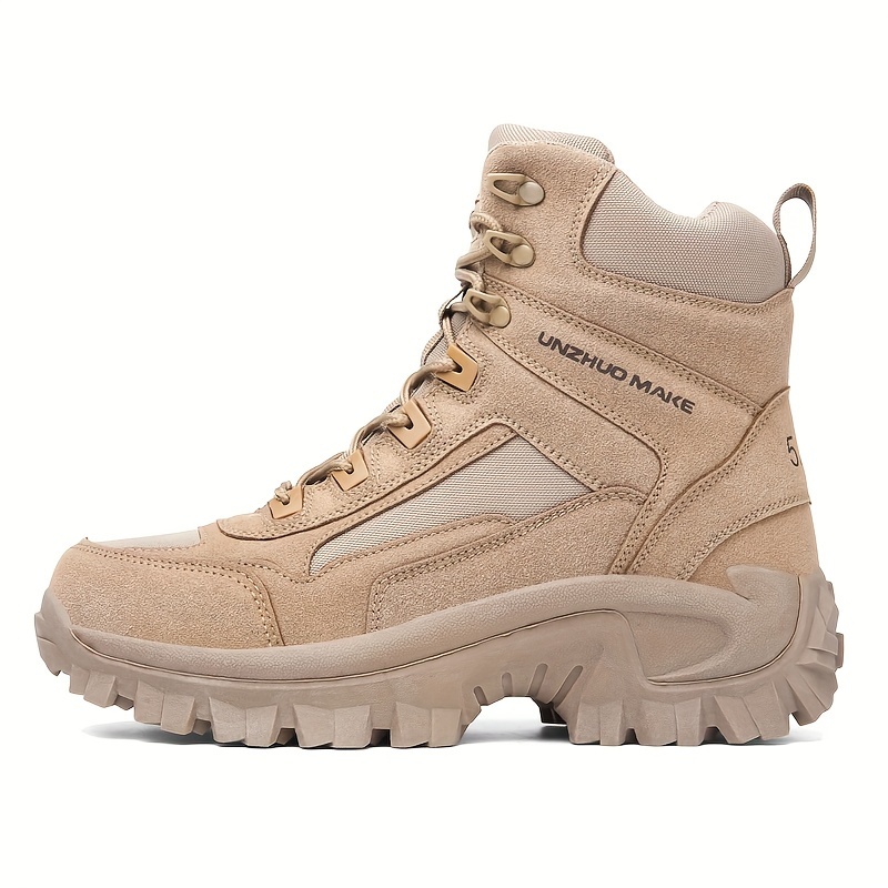 Men's Solid High Top Hiking Boots, Comfy Non Slip Lace Up Durable Sneakers For Men's Outdoor Activities