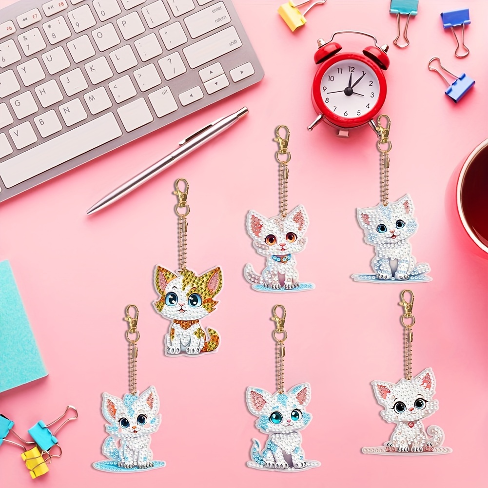 

6pcs Self-designed Diamond Painting Keychain-cute Cat