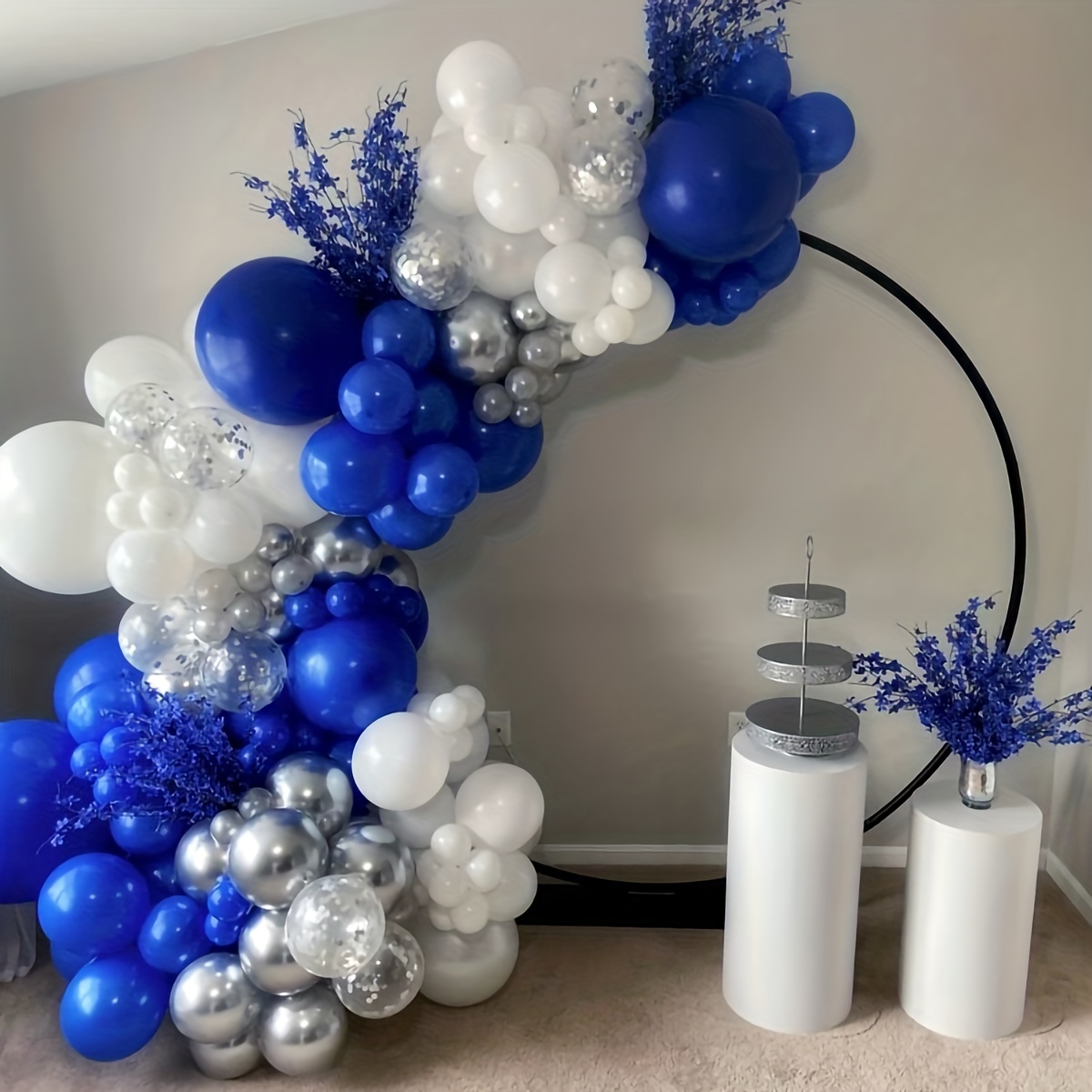 Kit de arco de guirnalda de globos azules, globos azules plateados y  blancos, decoraciones de cumpleaños azules, fiesta de boda, baby shower,  kit de