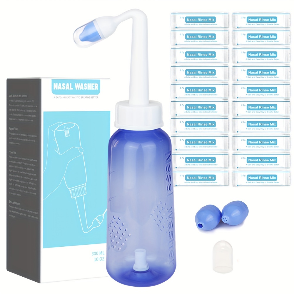 Pot Neti de 300 ml avec 10/40/80 sachets de sel de lavage nasal, bouteille  de rinçage des sinus, kit de rinçage nasal, nettoyant pour lavage du nez, système  d'irrigation nasale pour soins