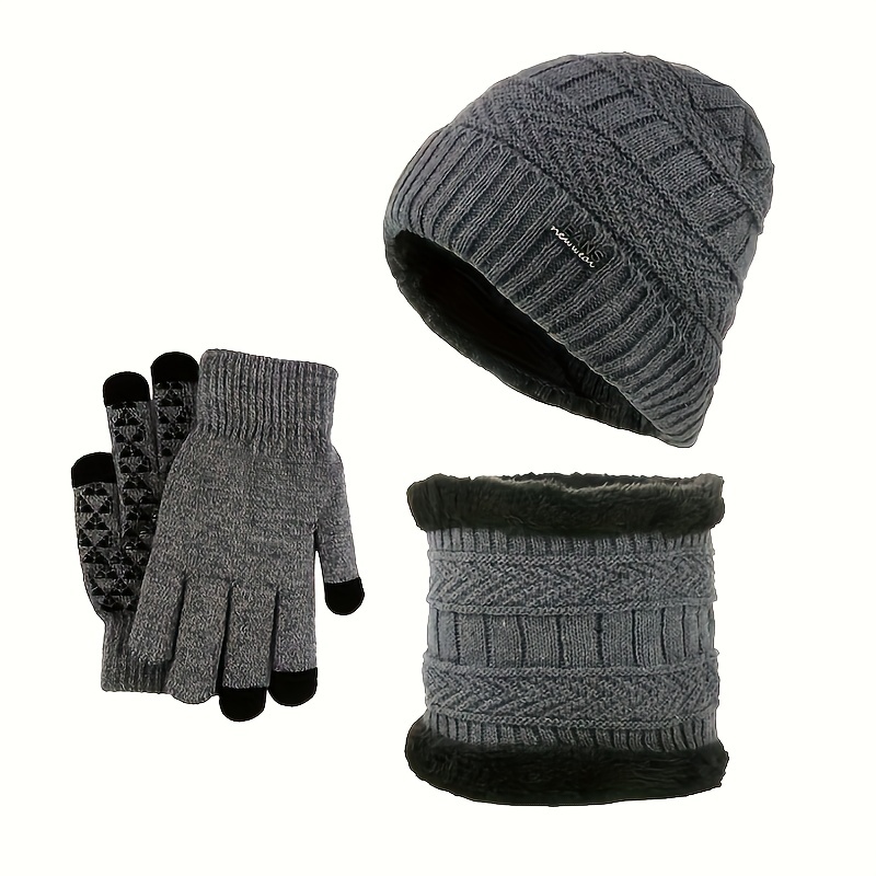 Knitted Hat, Gloves And Scarf Set, Outdoor Cold Protection, Diamond-shaped  Woolen Hat - Temu