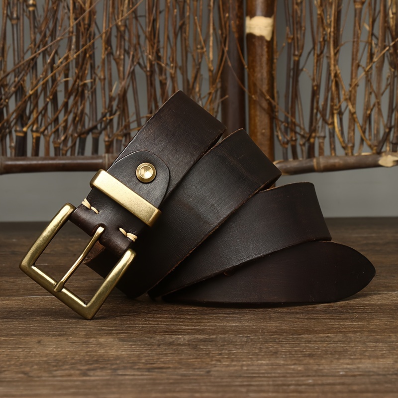 New Fashion Men'S Thickened Cowhide Copper Buckle Belt Vintage