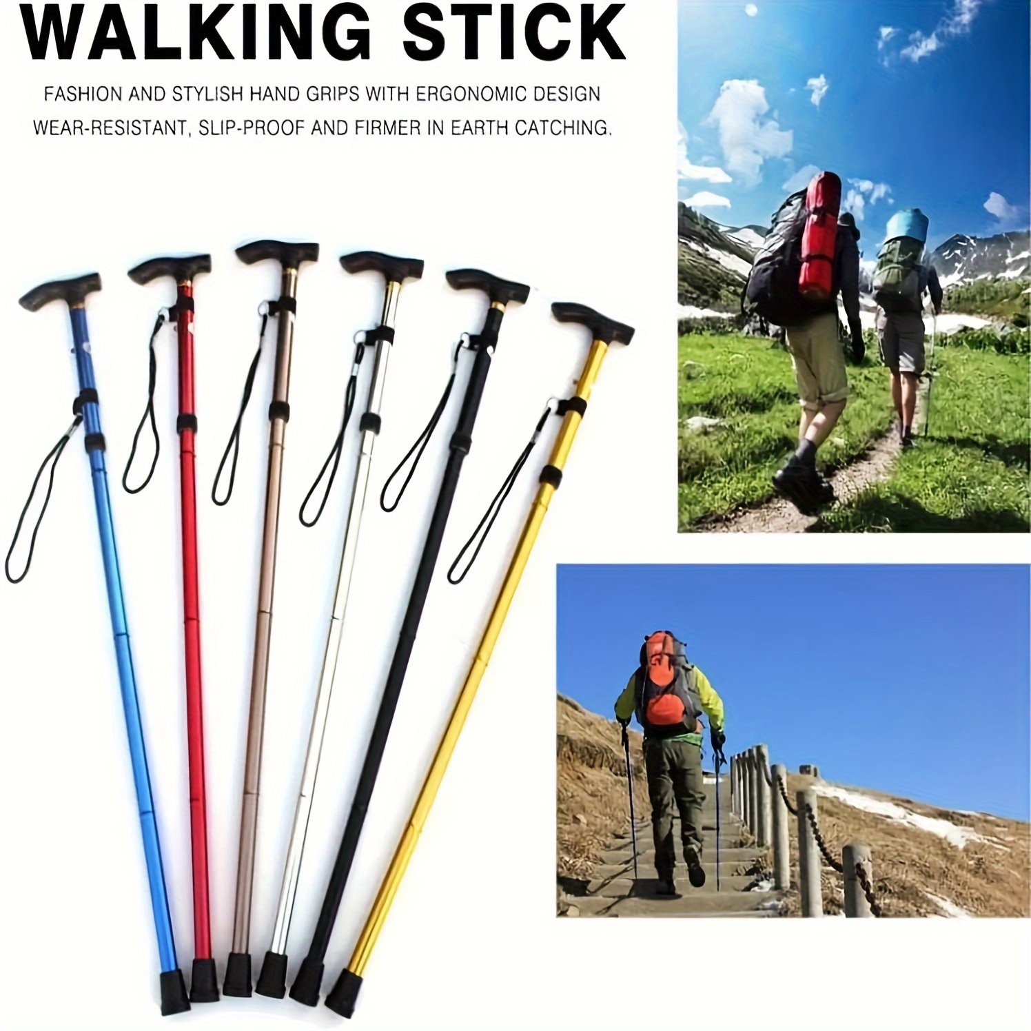 Bastones de trekking plegables, ligeros, bastones de senderismo de aleación  de aluminio 7075 para senderismo con diseño telescópico y plegable de