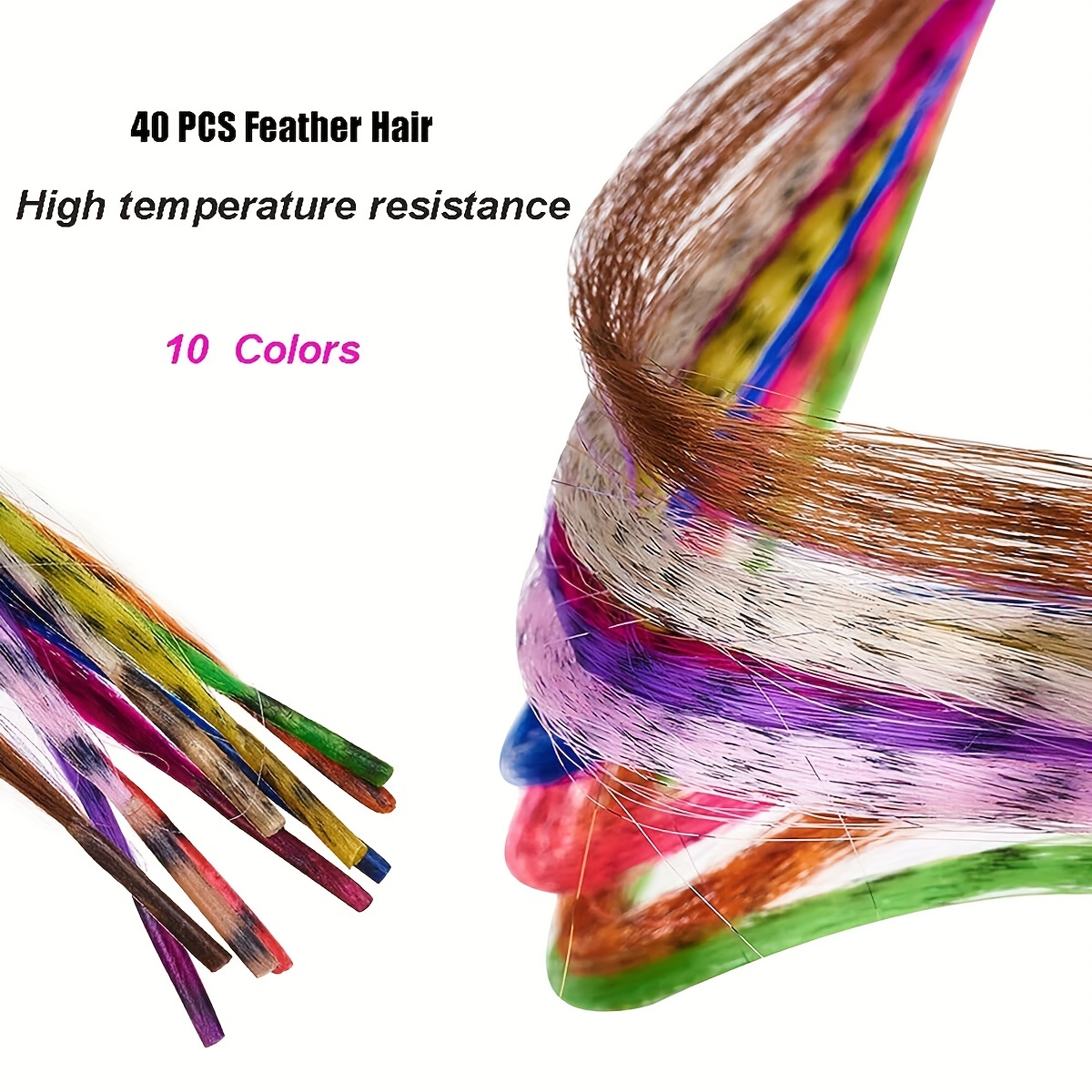 40 Strands Feather Hair Extensions, Human Hair Extensions 10 Colors 16 inch 40 Strands Hair Feathers Mixed Colors Colored Synthetic Hair Feathers