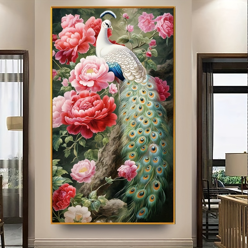 Extra Large Set of 3 FULL & ROUND Drill DIY Peacock Pattern Diamond  Painting Kit Living Room Office Decoration 