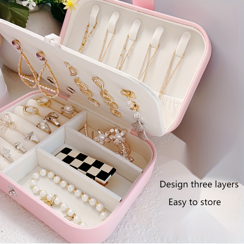 2 Layer Velvet Jewelry Box Organizer For Women Girl With - Temu