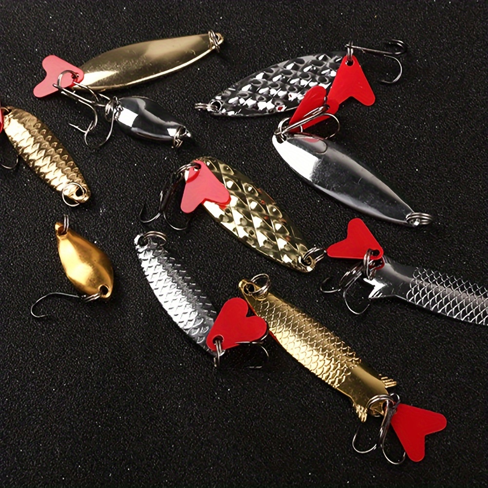 10pcs Fishing Metal Spoon Lure Set, Golden/Silvery Spinner Lure, Outdoor  Fishing Tackle