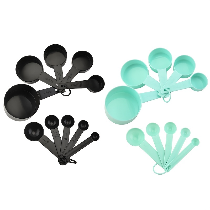 10pcs/set Measuring Spoons Kitchen Cook Black Plastic Teaspoon Scoop  Measuring Spoons Cups Measuring Set Tools Kitchen Tools