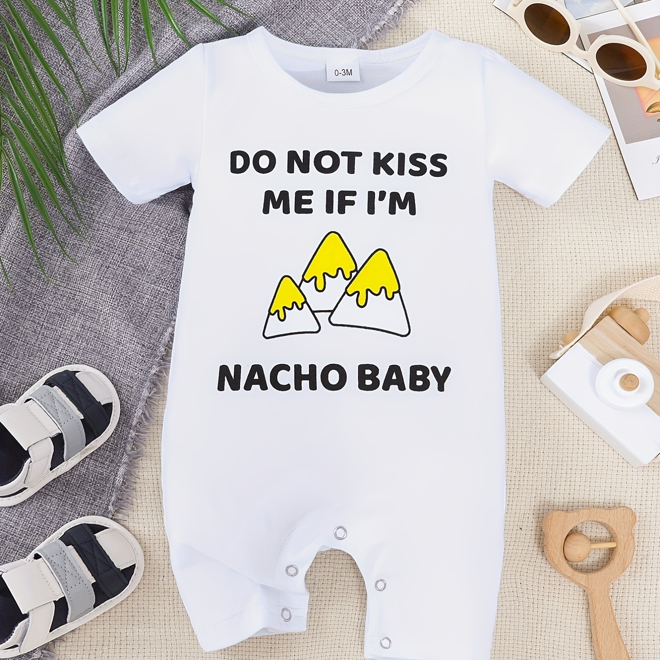 Baby Boys And Girls Cute "Do Not Kiss Me If I'm Nacho Baby" Short Sleeve Romper Jumpsuit Clothes