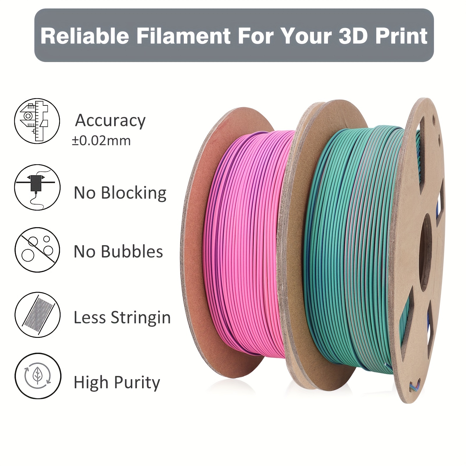 Reprapper Triple Color Filament Coextrusion PLA Filament 1.75mm for 3D  Printer & 3D Pen, Multicolor Like Dual Color Rainbow PLA, 2.2lbs (1kg),  Silk PLA Green / Blue /Rose Red 