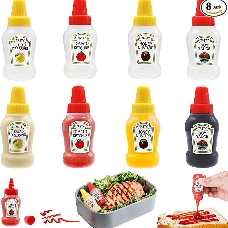 16pcs Lunch Box Sauce Container With Dropper, Cute Plastic Seasoning  Distributo Mini Salad & Tomato Sauce Bottle