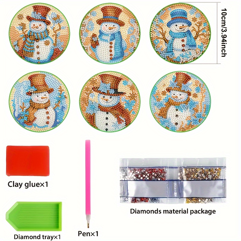 6PCS 4 Inch Diamond Painting Coasters With Holder Diamond Art