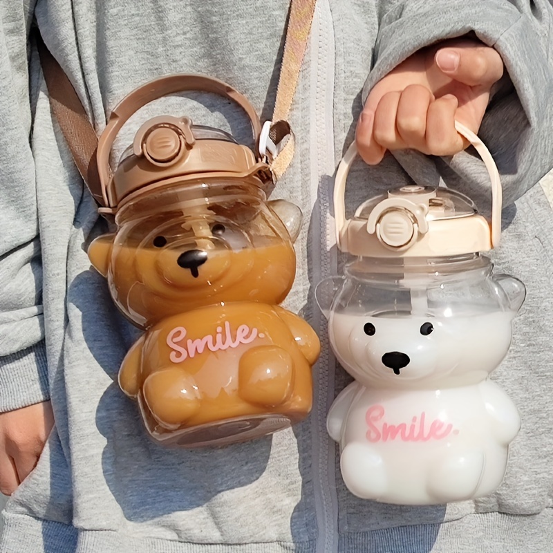 Cute Bear Water Bottle With Adjustable Shoulder Strap & Straw - Creative  Portable Water Bottle For Outdoor Camping - Temu