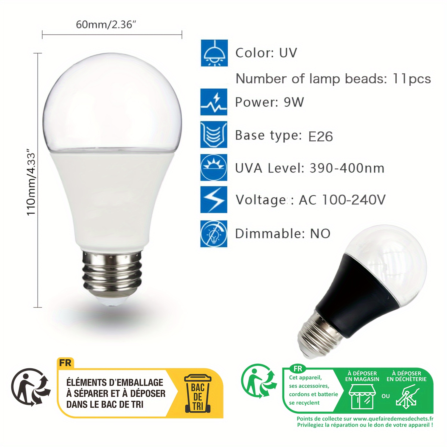 Led Black Light Bulbs E 27 Led Uv Blacklight Glow In - Temu