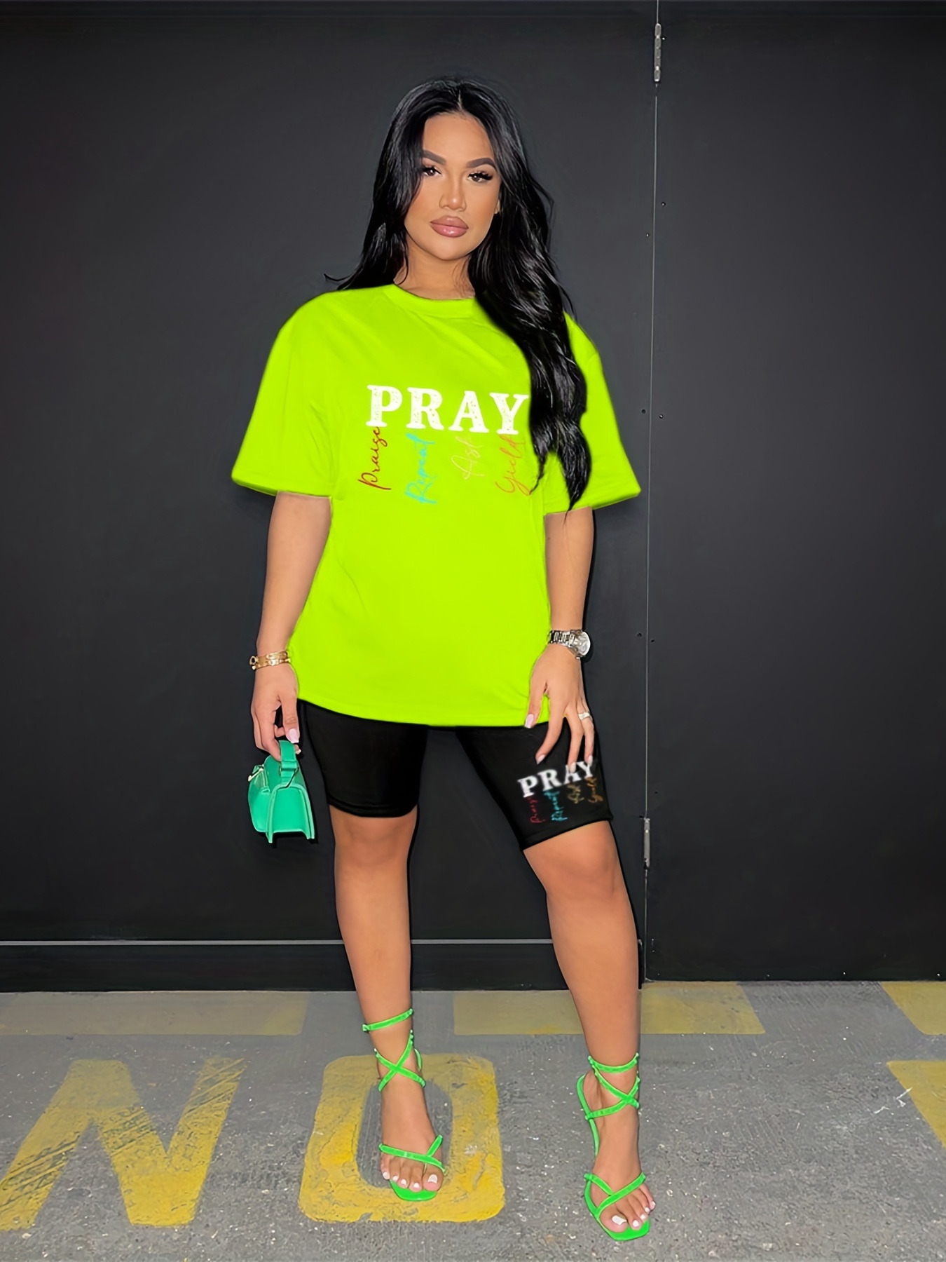 Lime green discount biker shorts outfit