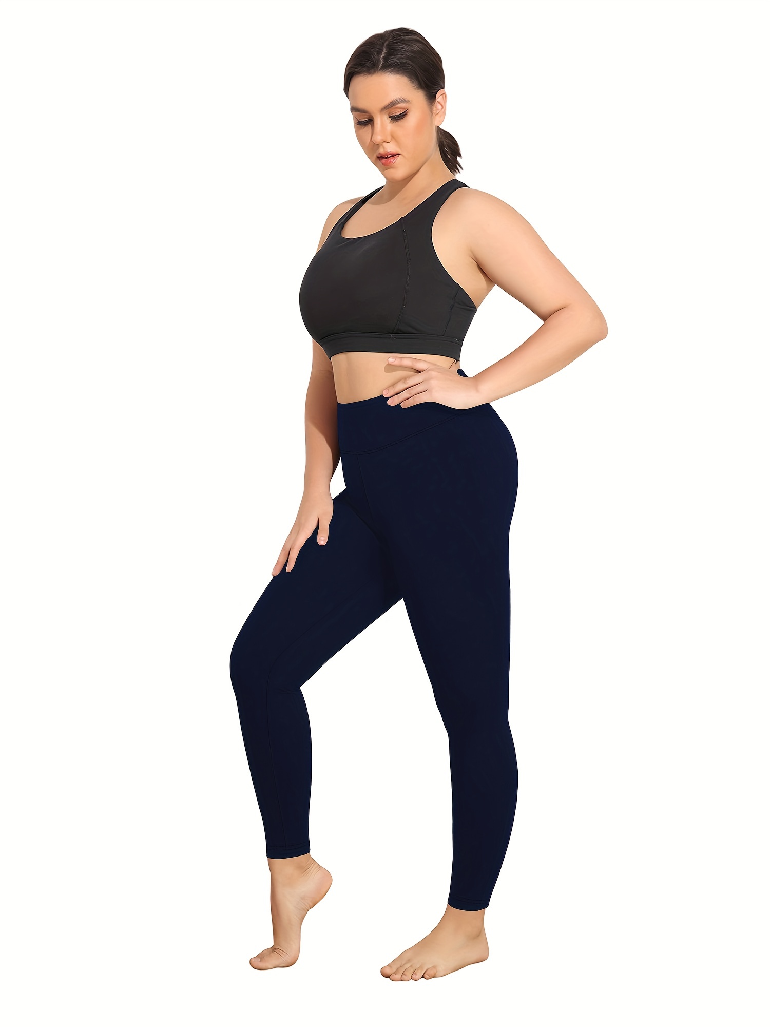 Plus Size Sports Leggings Women's Plus Solid Liner Fleece - Temu Canada