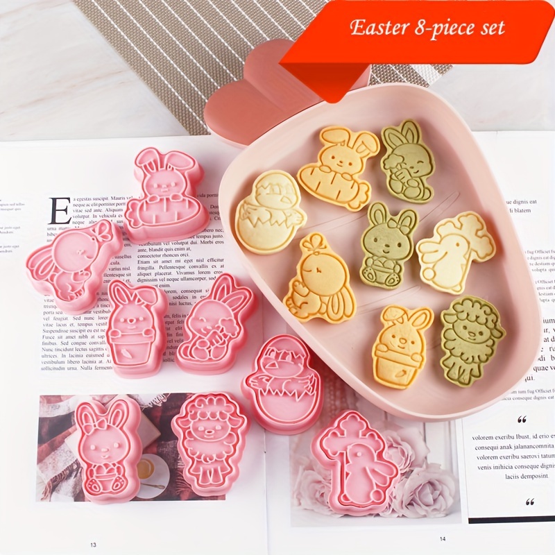 8pcs Happy Easter Cookie Cutters Set Easter Egg Bunny Chick Fondant Cookie  Stamp Carrot Rabbit Pastry Biscuit Embossing Molds