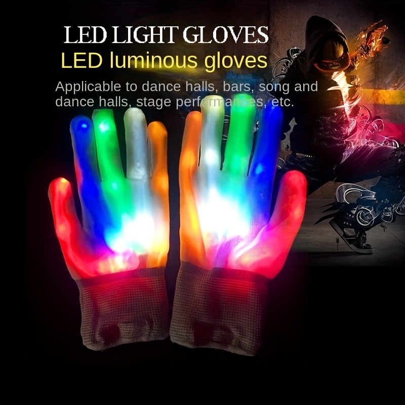 LED Flashing Finger Gloves Hand Bone Luminous Gloves, Punk Halloween Colorful Gloves Bar Party for Men,ONE Size Fits All,White,$5.89,Temu