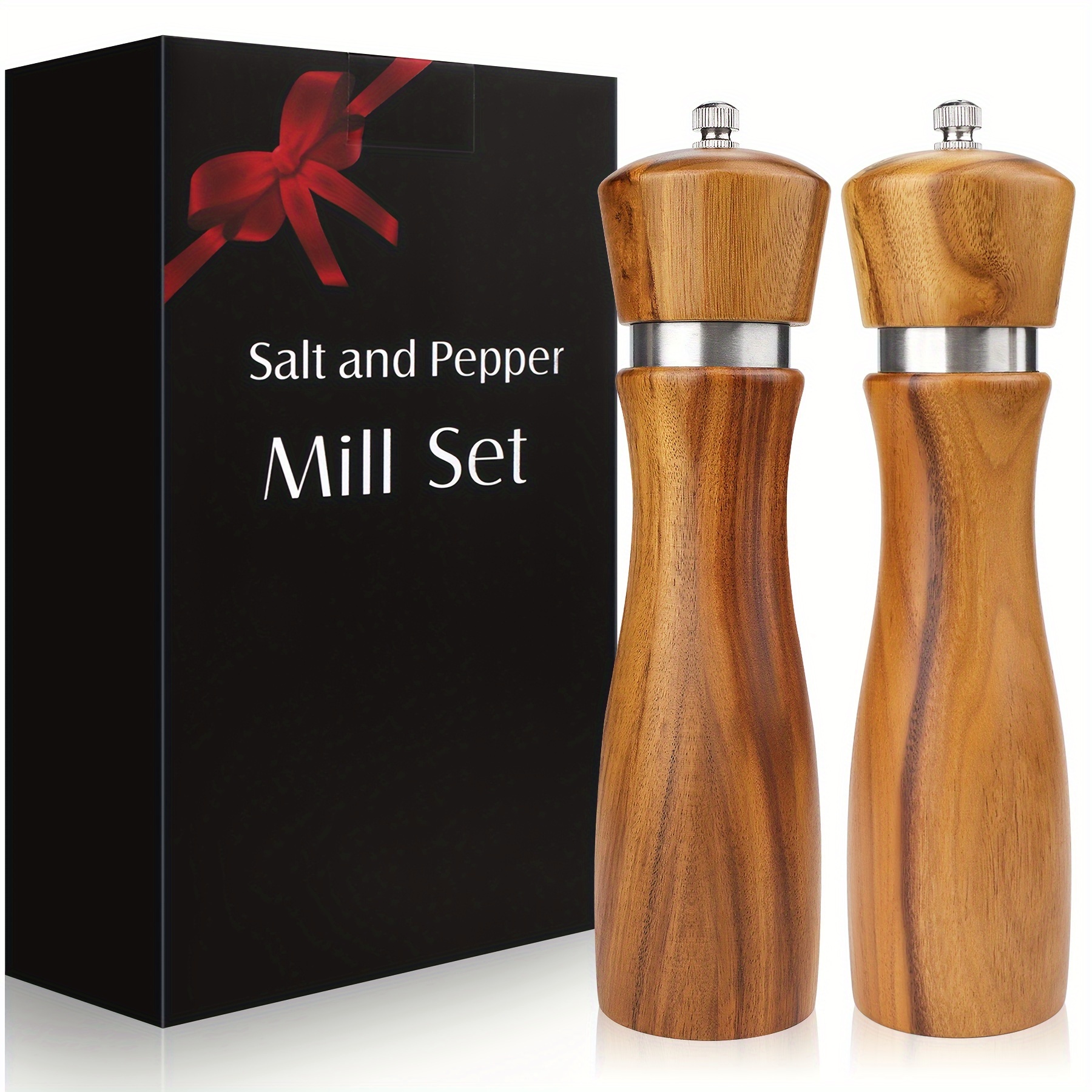 2pcs Wood Salt And Pepper Grinder Pepper Mill And Salt Shaker Set