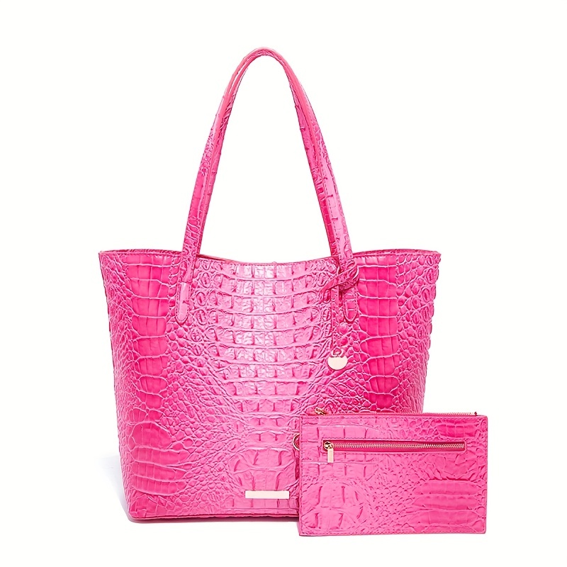 2pcs Crocodile Embossed Tote Bag With Purse, Best Work Bag For