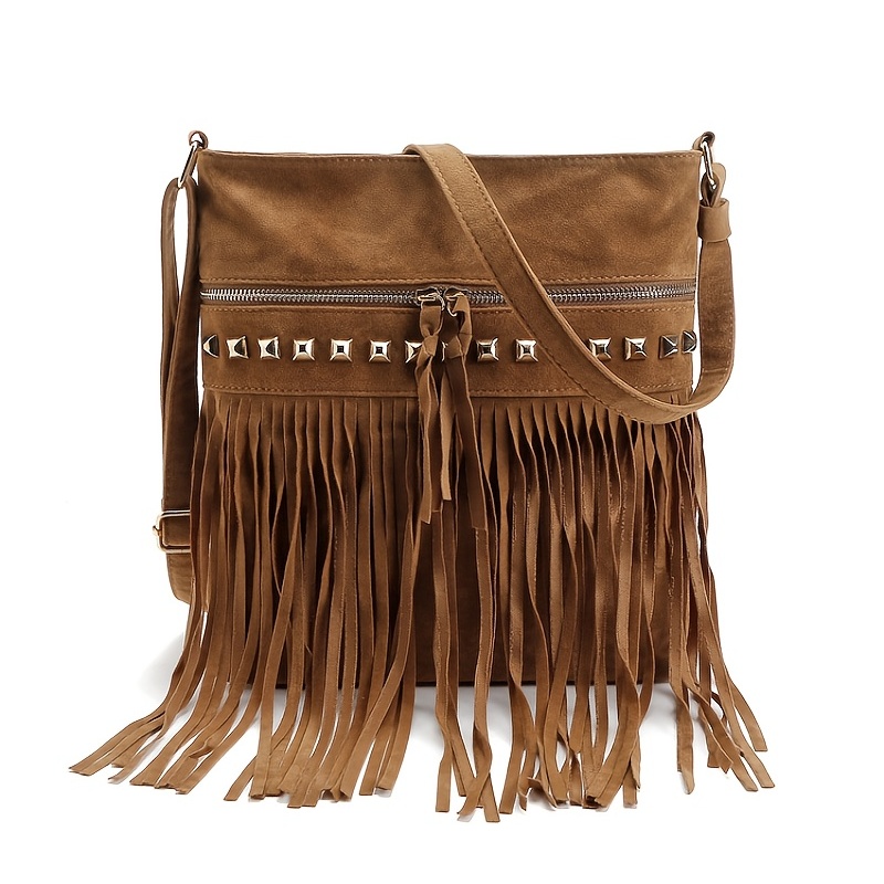 Brown Suede Fringe Purse for Women, Vintage Boho Fringe Crossbody Purse  Western Cowgirl Hippie Tassel Shoulder Bag: Handbags