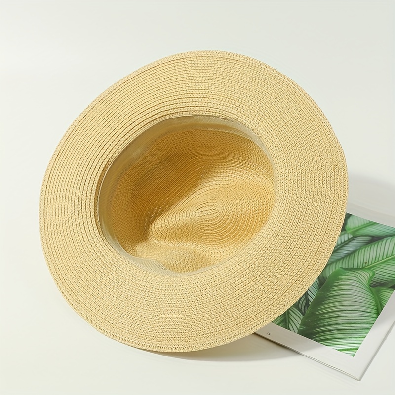 Faux Pearl Decor Straw Fedora Cap Jazz Sun Hat for Women