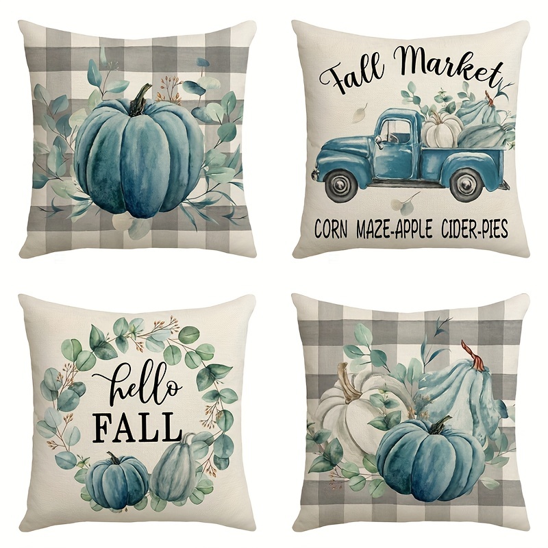 Fall Pillow Covers 18x18 Set of 4, Autumn Fall Outdoor Pillows