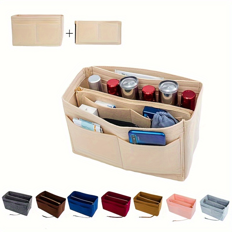 

Minimalist Solid Color Insert Organizer, Versatile Liner Storage Bag With Multi Pockets