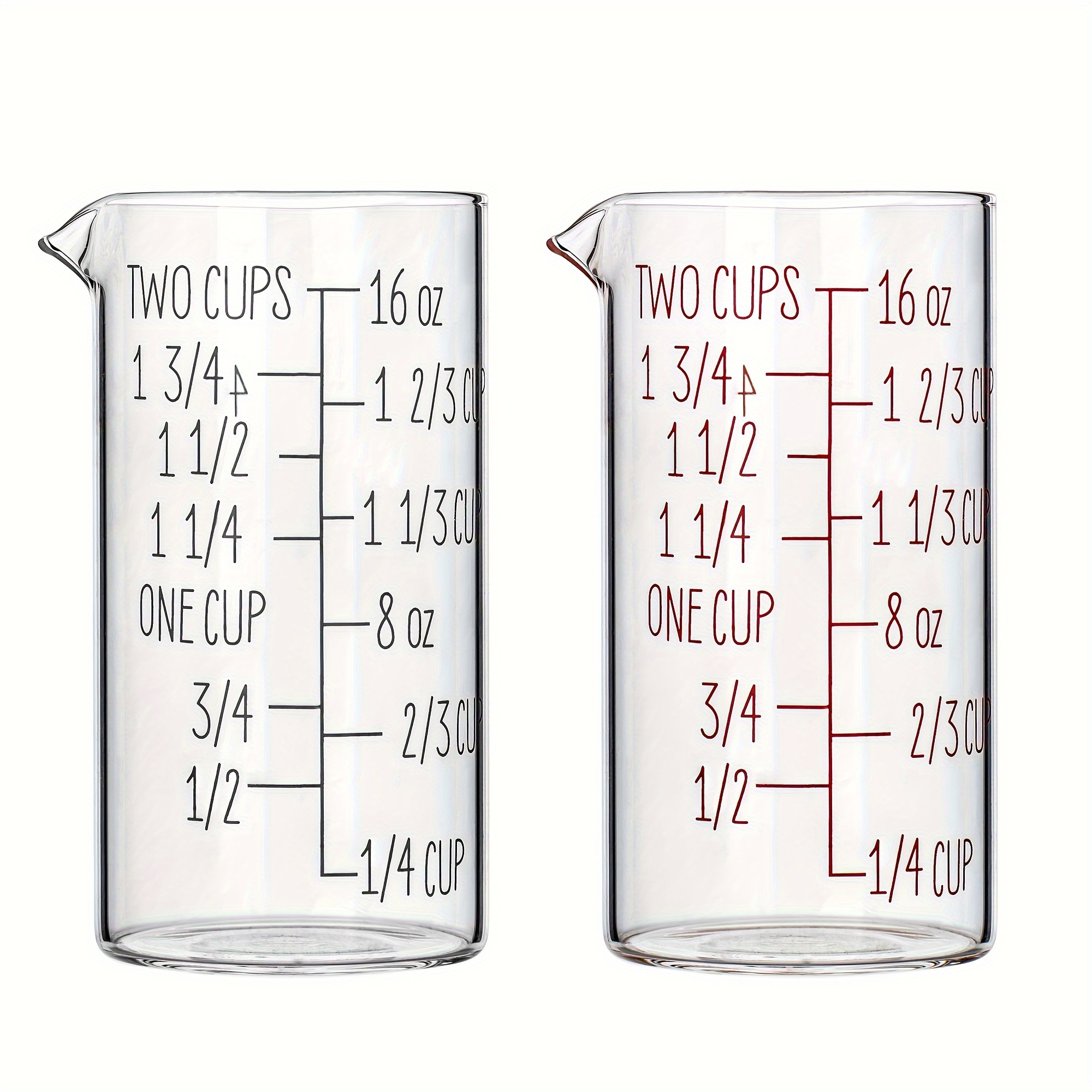 Vaso medidor de vidrio, 1 1/3 tazas de vidrio templado para medir, 12  onzas, con mango y 3 escalas (OZ, taza, ML), transparente, lavavajillas