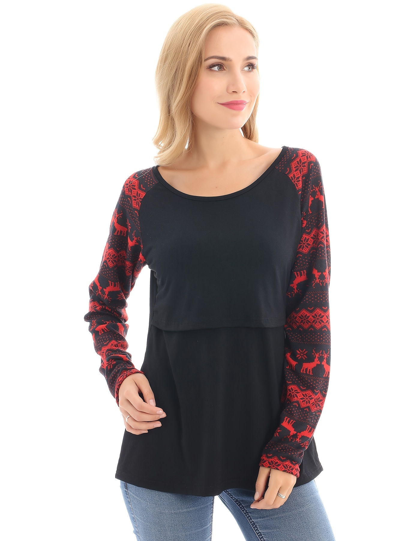 Women's Maternity Deer Floral Long Sleeve Shirt Casual - Temu