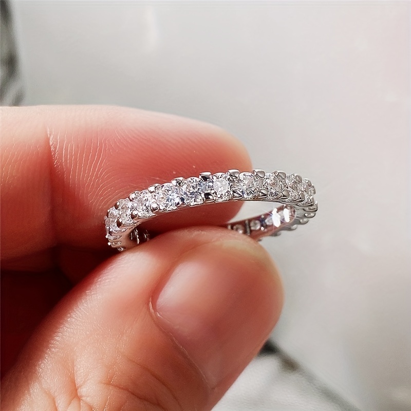 Classic Shining Ring, Silver Plated Zircon Band