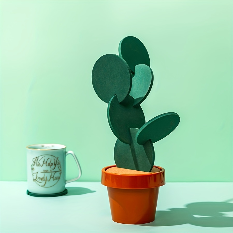 Cactus Coasters Set with Flowerpot Holder