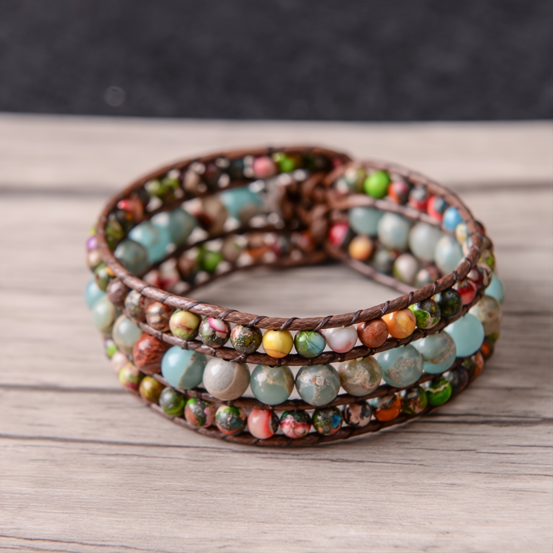 Colorful Beaded Bracelet Wrap Flower Charm Men