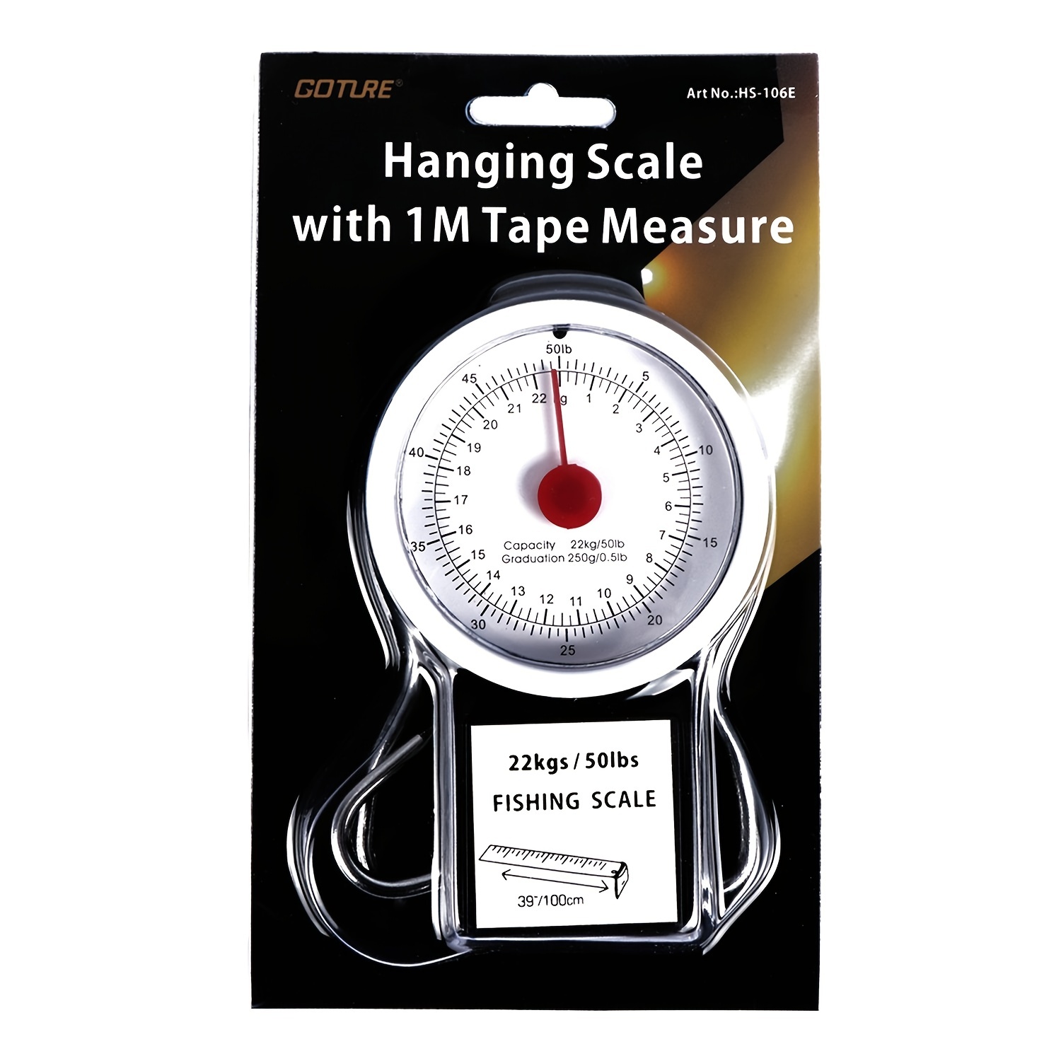 Portable Fishing Scale 50lb/22kg with 1M Tape Measure Hanging Hook