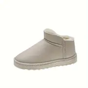 womens plush lined snow boots solid color slip on flat ankle boots winter warm outside short boots details 0