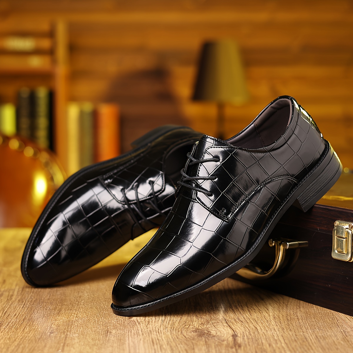 Mens Plaid Pattern Pu Leather Derbies Anti Skid Lace Up Dress Shoes For  Business Office, Free Shipping On Items Shipped From Temu