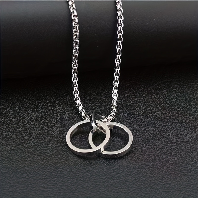 Men's Double Ring Pendant Titanium Steel Necklace