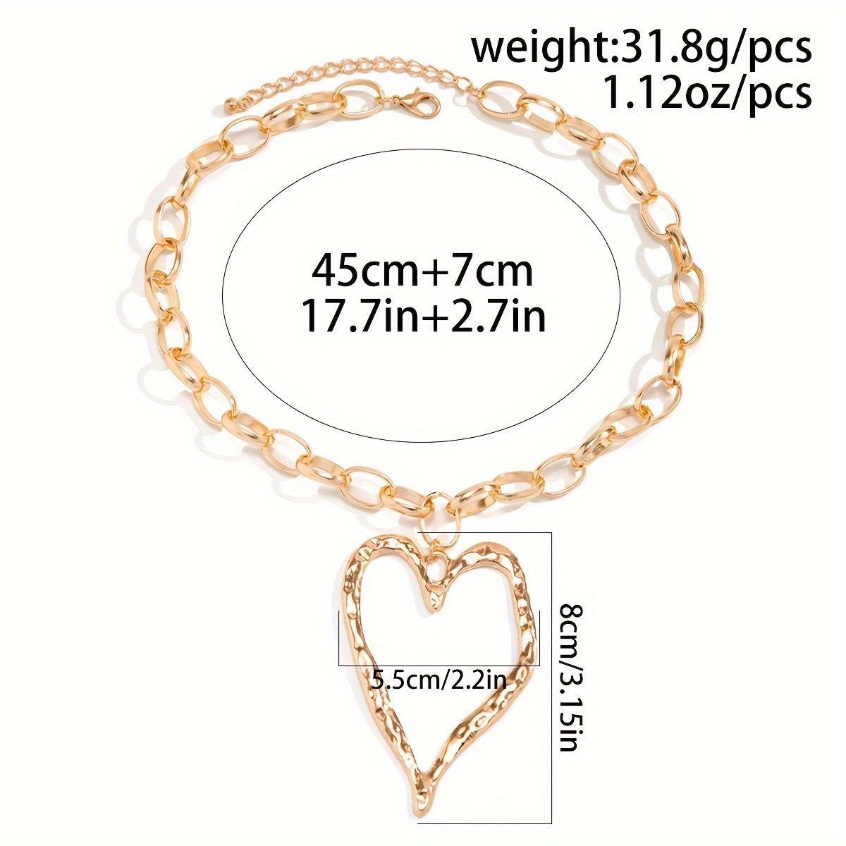 Bold Heart Pendant Necklace with Sharp Angles