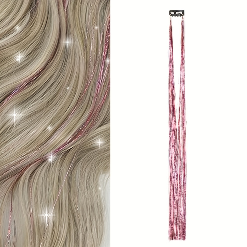 1Pcs Hair Tinsel Kit Y2K Glitter Straight Hair Extensions, Human Hair Extensions with Clips Colorful DIY 20 inch Heat Resistant Shiny Hair